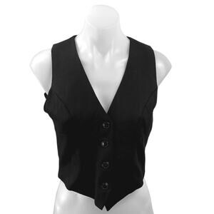 NEW Olivaceous Women's Black Sleeveless V-neck Button Crop Blazer Vest Top Sz M